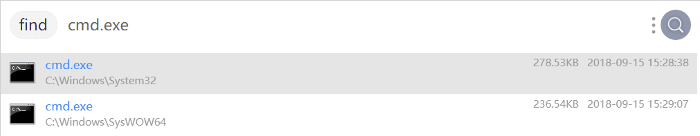 Search cmd.exe in Everything